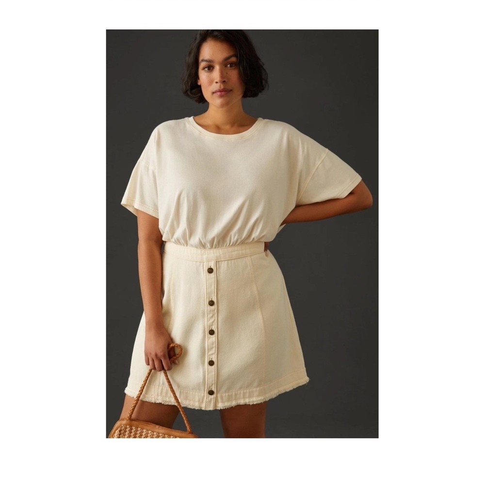 Pilcro Anthropologie Denim Skirt & Knit Tee Twofer Mini Dress Cotton S-4 - Picture 4 of 16